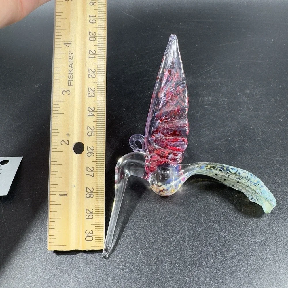 Bandhu Dunham Hand Blown Salusa Glass Christmas Ornament Hummingbird Figure Tag